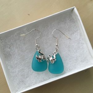 Aqua blue crab earrings